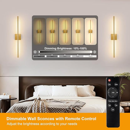 Morauroral 30″ Gold Battery Operated Wall Sconces Set of 2, Dimmable Wall - Image 2
