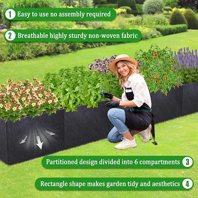 POILKMNI 12x2x1ft Fabric Raised Garden Bed - Outdoor Planter Box Non-Woven Fabric Patio Planting Bed Garden Grow Bed Bag for Growing Herbs, Flowers and Vegetables