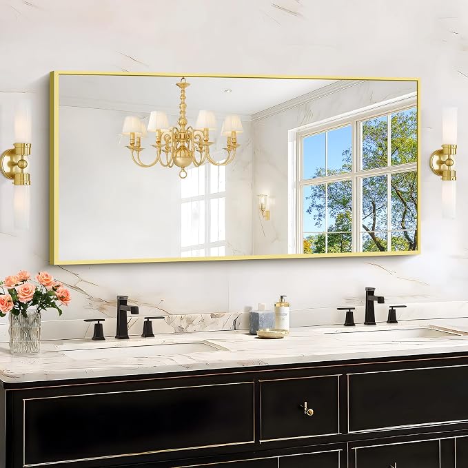 KOCUUY Gold Bathroom Mirror, 24x48 inch Brushed Gold Mirror by KOCUUY