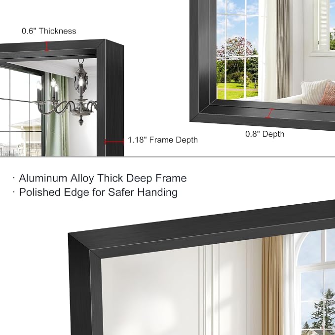 Black Framed Mirror 24"x42", Brushed Black Bathroom Mirrors - Image 8