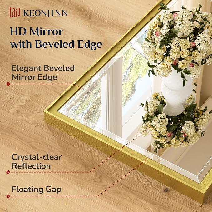 Keonjinn 48" x 30" Brushed Gold Bathroom Mirrors - Image 3