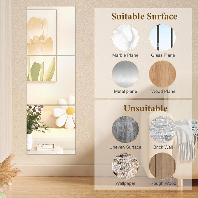 18x18 in Acrylic Mirror Sheet for Wall, 2.5mm Thick Unbreakable Non Glass Body - Image 4
