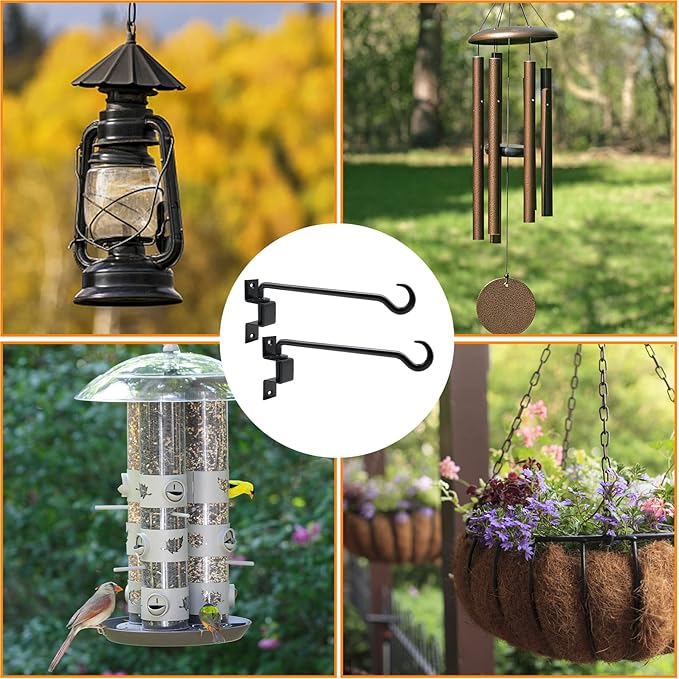 16 inch 2 Pack Swivel Plant Hangers Outdoor Heavy Duty - Black Iron Plant Hanging Hook Bracket for Flowers Baskets Pots Bird Feeder Lanterns Wind Chimes