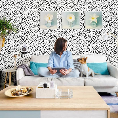 Jeweluck Peel and Stick Wallpaper Polka Dot Wallpaper Stick and Peel 17.7” x - Image 3