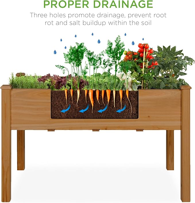 Best Choice Products 48x24x30in Raised Garden Bed, Elevated Wood Planter Box Stand for Backyard, Patio, Balcony w/Bed Liner, 200lb Capacity - Acorn Brown