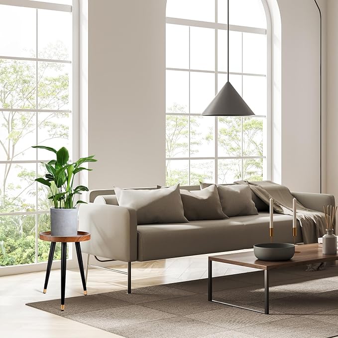 Plant Stand Indoor,Mid Century Walnut Wood Plant Table, Heavy Duty Metal Tall Flower Pot Stand,Modern Round Small Side End Table with Raised Design(12"x17") (2, 12 x 17 in)