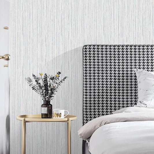 Beige Grey Grasscloth Peel and Stick Wallpaper 15.74" x 196.85" Boho Grass - Image 2