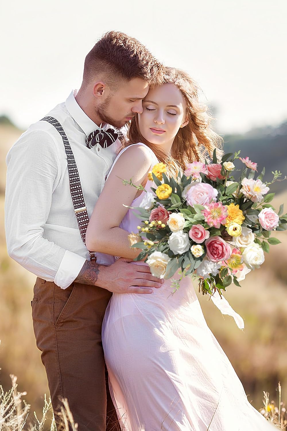 Artificial Flower Assortment for DIY Centerpiece Arrangement Wedding Hand Bouquet Flower Bouquet Centerpiece Arrangement Party Baby Shower Home Decoration (Pink Yellow)