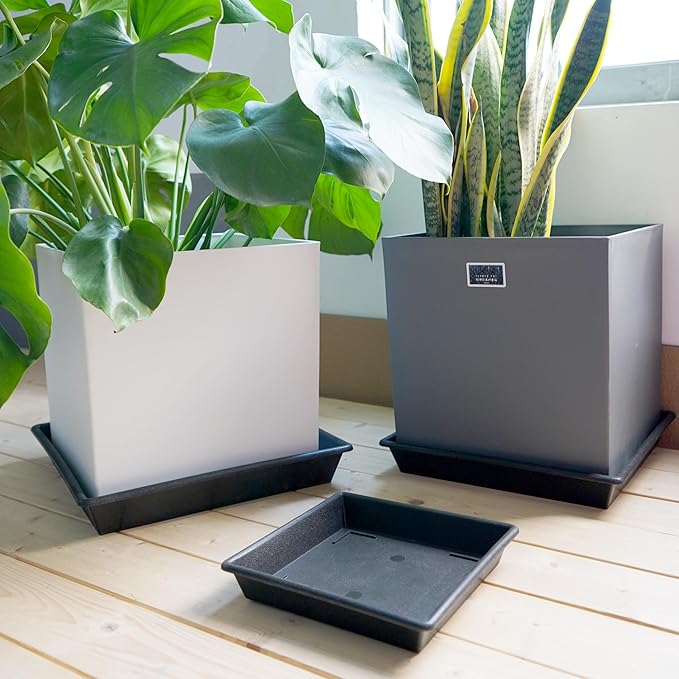 Square Plant Saucer 5 Pack 8 10 12 14 16 18 20 Inch, Plant Trays for Pots Heavy Duty Plastic Plant Saucers for Indoors Outdoors, Flower Pot No Holes Plant Drip Trays