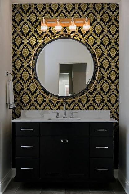 Peel and Stick Wallpaper Black and Yellow Damask Wallpaper - Image 7