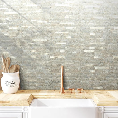 AULIGET 20 Sheets Faux Stone Peel and Stick Backsplash, Sandstone - Image 2