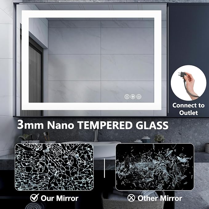DUMOS 32.1"x40.1" LED Bathroom Mirror, Smart Anti-Fog Bathroom Vanity Mirror - Image 7
