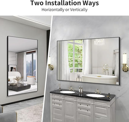 KOCUUY 60x40 Inch Large Black Wall Mounted Mirror, Aluminum Framed Decorative - Image 7