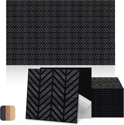 Mollywell Acoustic Panels, PVC Wood-Grain Decor, 12x12 Inch Carved Pattern by Mollywell