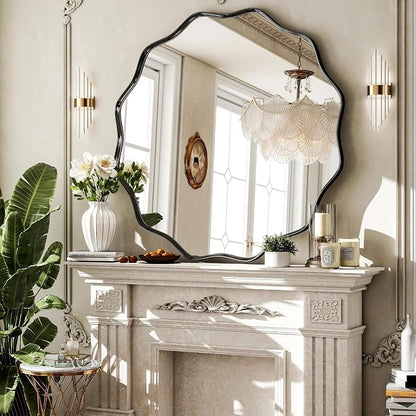 VooBang Black Scalloped Circle Mirror, Hanging Leaning by VooBang