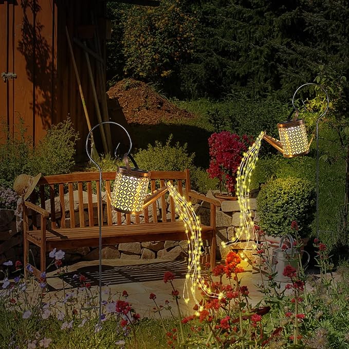 2 Pack Watering Can with Lights,Solar Lanterns Outdoor Hanging Waterproof Garden Decor,Solar Outdoor Garden Decorative,Decorations for Lawn Path Patio