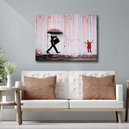 Wieco Art Large Banksy Raining Day or Colorful Graffiti Street Famous Canvas - Image 3