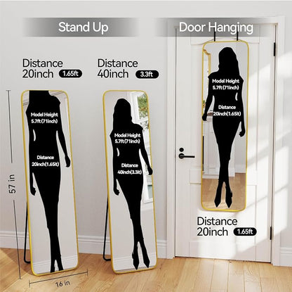SCWF-GZ 57x16 Door Hanging Full Length Mirror, Floor Stand Wall Mounted Metal - Image 4