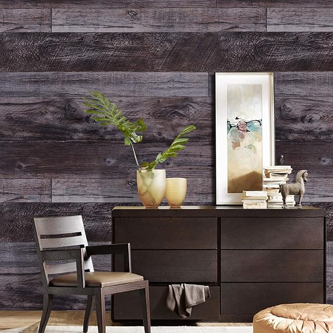WENMER 17.71" x 118.1" Grey Wood Peel and Stick Shiplap Self-Adhesive Wallpaper - Image 8