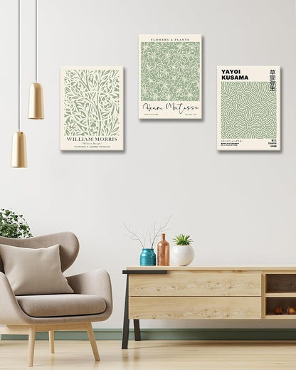 HesenDot Green Botanical Framed Wall Art Set, 12x16in Matisse William Morris - Image 3