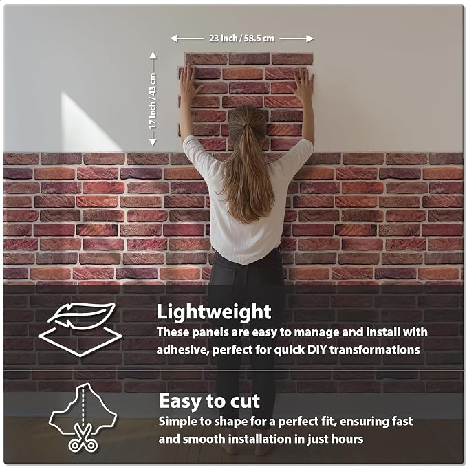 CONCORD WALLCOVERINGS ™ 3D Red Faux Brick Wall Panels - Image 2