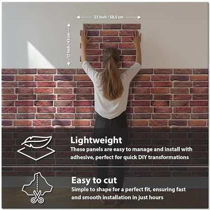 CONCORD WALLCOVERINGS ™ 3D Red Faux Brick Wall Panels - Image 2