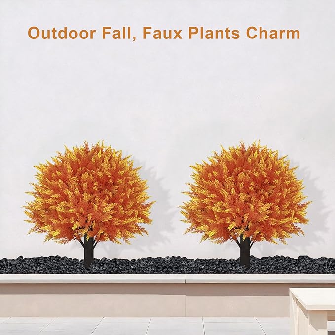 24" Artificial Cedar Topiary Ball Bushes, Set of 2 UV Resistant Fake Trees Outdoor Shrubs with Stake, Weatherproof Faux Plants for Planter, Front Porch, Garden, Yard, Patio Fall Decor