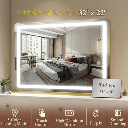FENNIO Vanity Mirror with Lights 32"x22", Lighted Makeup Mirror, Large Vanity - Image 5