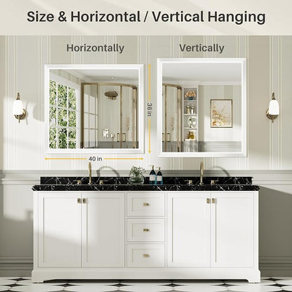 40x36 Inch White Bathroom Mirror - Image 6