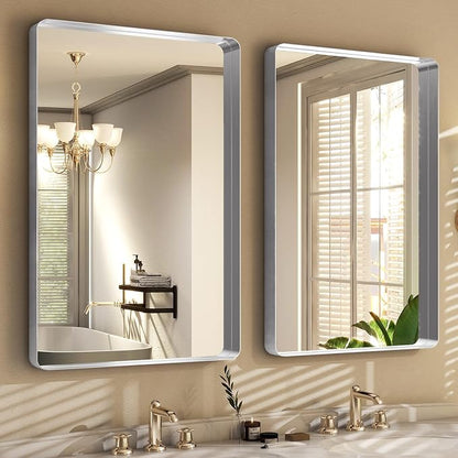 Easly Silver Bathroom Mirror for Wall, 30x22 Inch Rectangular Aluminum Alloy - Image 5