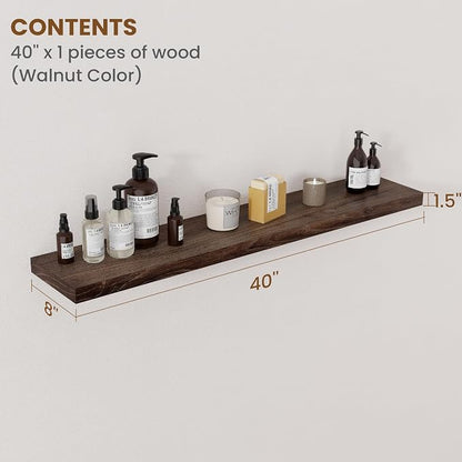 Floating Shelves for Wall Decor, 8 Inch Deep Rustic Solid Elm Wood Floating - Image 2