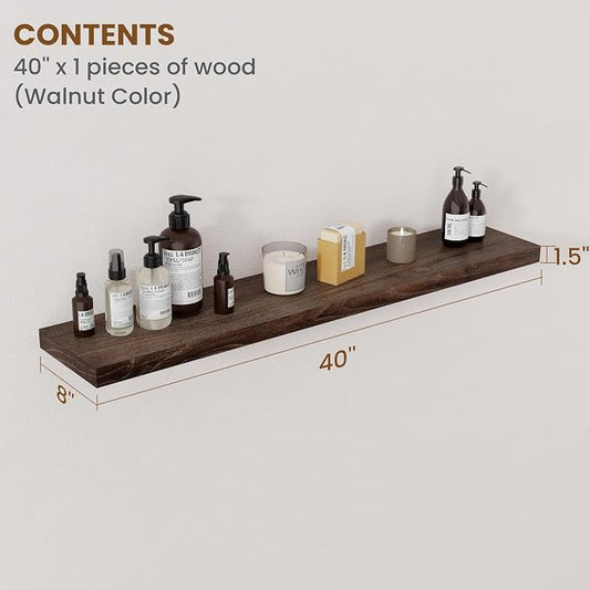 Floating Shelves for Wall Decor, 8 Inch Deep Rustic Solid Elm Wood Floating - Image 2