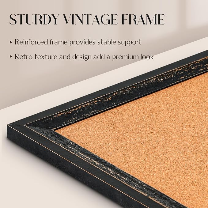 Cork Bulletin Board, Rustic Black Wooden Frame, Hanging Pin Board - Image 2
