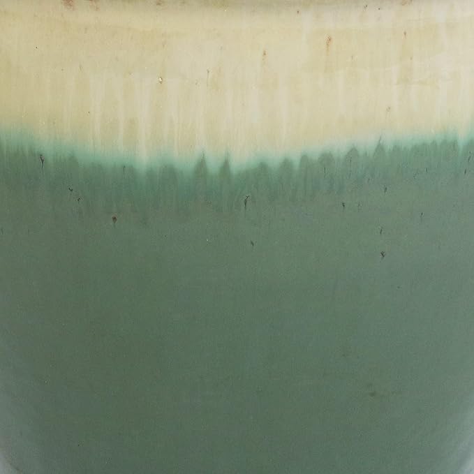 Sunnydaze Studio Large Ceramic Plant Pot - Round Outdoor Glazed Ceramic Planter Pot with Drainage - Seafoam - 14.5"