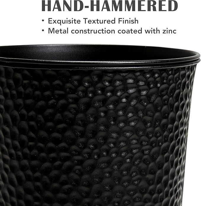 KOL 28" H. Tall Metal Cone Planters with Inside Pots 2-Pack, Black Hand-Hammered Large Decor Planter for Deck, Patio, Porch - Handcrafted Flower Pot - with Water Level Indicator - Indoor Outdoor Use