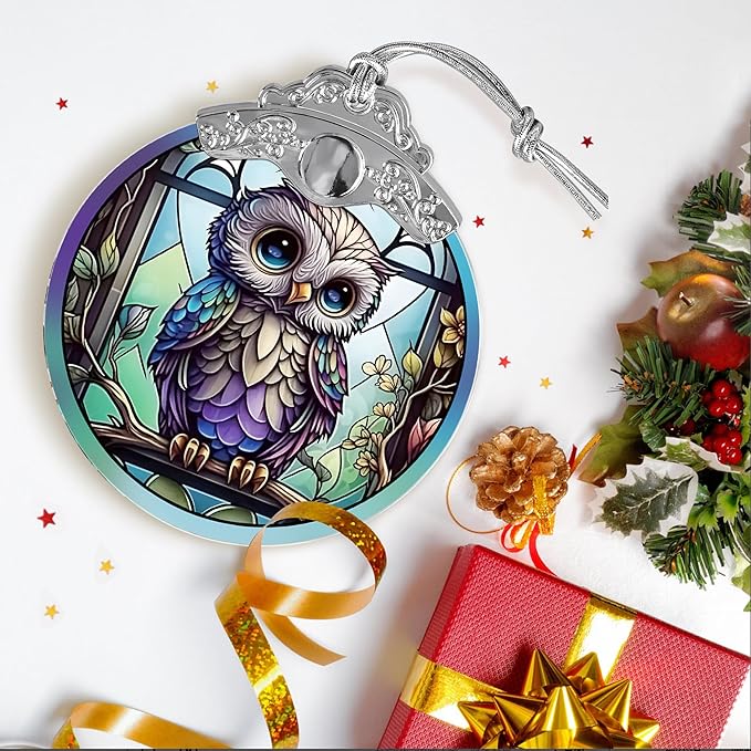 Owl Stained Glass Suncatcher, Jocidea Owl Ornament, Owl Christmas Ornament, Holidays Ornaments, Christmas Tree Ornament, Owl Decor, Gifts for Owl Lovers
