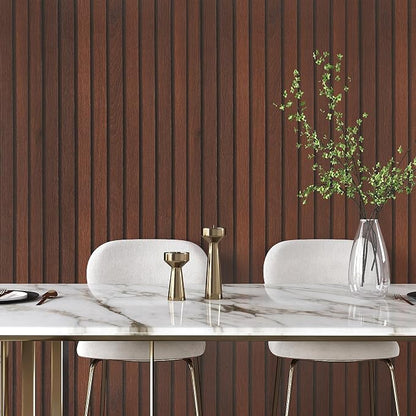 VEELIKE Walnut Wooden Slat Wallpaper Peel and Stick Waterproof Dark Wood - Image 3