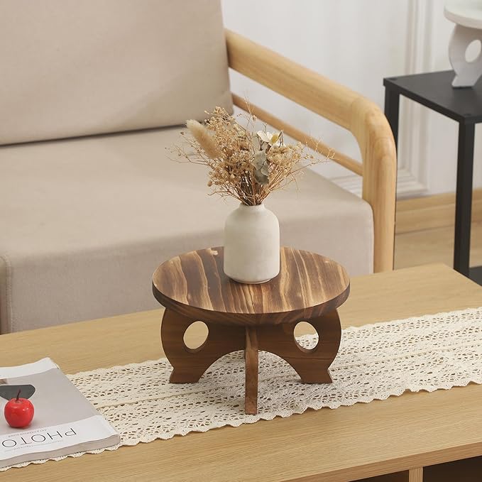 Plant Stand Indoor Wooden Plant Stool Round Stand Risers for Decor Plant Pedestal Stand Farmhouse Rustic Decorative Display Flower Holder Pedestal Board Brown