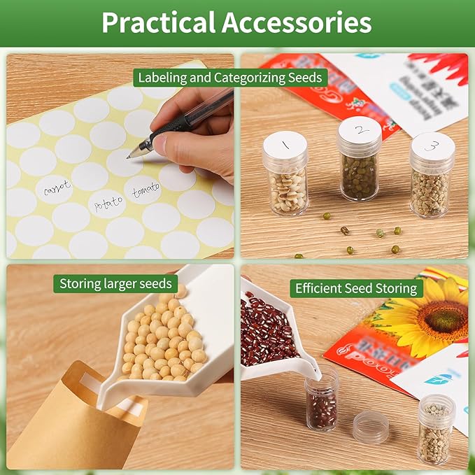 Seed Storage Box, Portable Seed Saving Box, Sturdy Seed Organizer Kit Seed Envelopes Funnel Label, Seed Container for Flower Plants Vegetable Seed, L-120 Slots