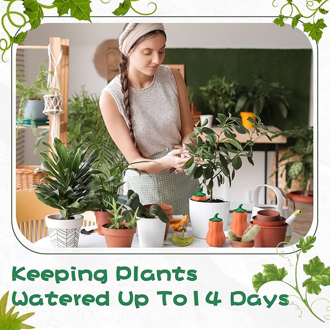 4 Pcs 24oz Terracotta Watering Spikes Self Watering Planter Insert Terracotta Stakes Olla Pot for Outdoor Indoor Garden Plants, Easy to Refill(Pumpkin)