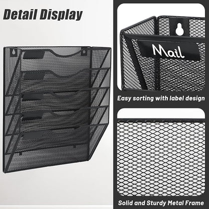 EASEPRES 5 Pocket Mesh Hanging Wall File Organizer, Wall Mounted Mail Paper - Image 3