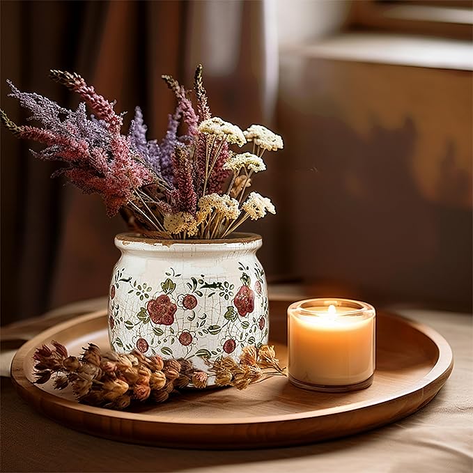 Vintage Red Ceramic Ice Crack Flower Pot with Drainage Holes, Country Rustic Planters for Indoor and Outdoor,Tuscan Decor,Home,Living Room, Garden Decor, Gardening Gift