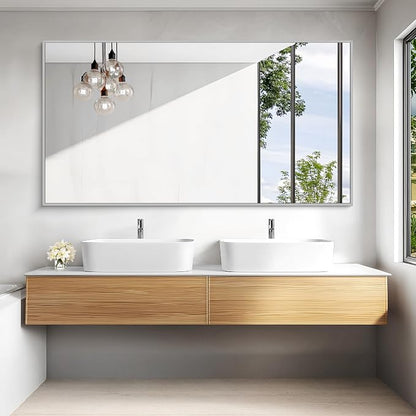 KOCUUY Silver Bathroom Mirror, HD Tempered Glass, Anti-Rust Brushed Silver Frame - Image 2