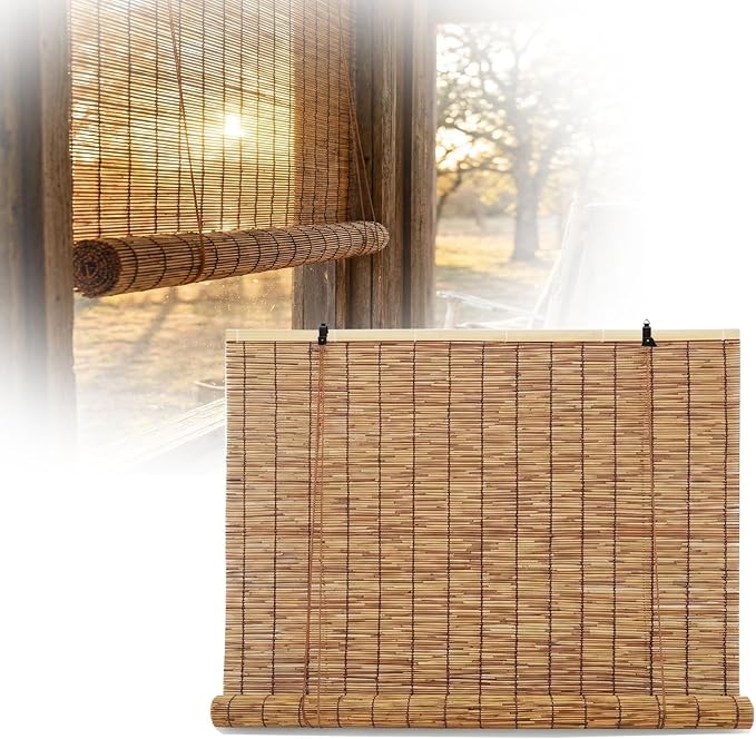 Bamboo Roller Shades for Outdoor Patio, Bamboo Blinds, UV Protection, Light by Unknown
