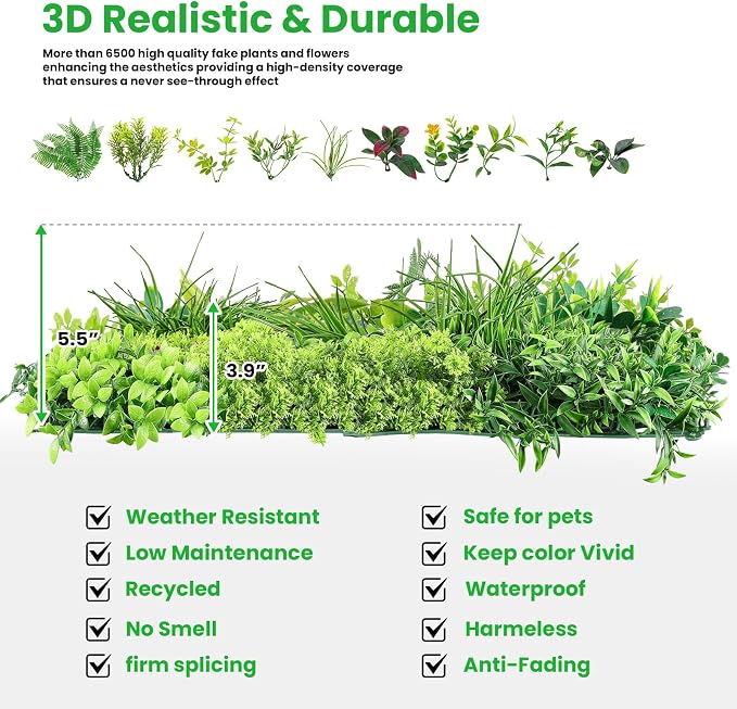 Artificial Grass Wall Roll 40"x120", 3D Green Grass Wall - Image 9