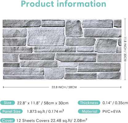 Commomy 12pcs Faux Stone 3D Wall Panels Peel and Stick - Image 6