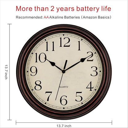 Foxtop 14 Inch Wall Clock Battery Operated Silent Non-Ticking Round Classic - Image 2
