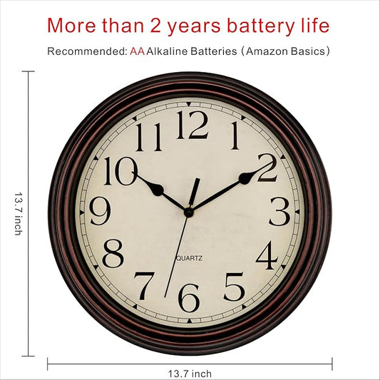 Foxtop 14 Inch Wall Clock Battery Operated Silent Non-Ticking Round Classic - Image 2