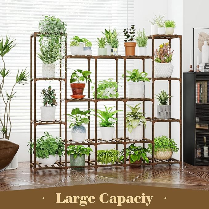 Bamworld Large Plant Stand Indoor Plant Shelf Outdoor Tall Wood Plant Holder for Living Room Multiple Plants Patio Balcony Garden 17 Pots