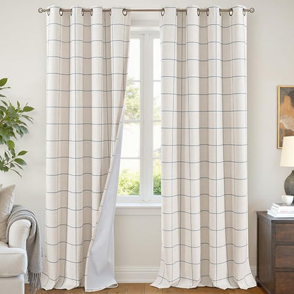 Lajode Navy Blue Plaid Curtains Pattern Printed 90 Inches Long by Lajode